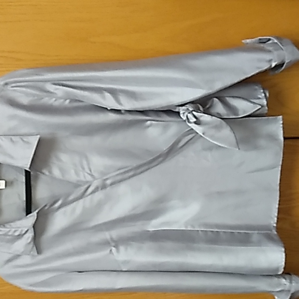 ABSOLUTELY PERFECT FOR THE HOLIDAYS SILVER SATIN LOOK BLOUSE SZ 14 JM COLLECTION - Picture 2 of 6